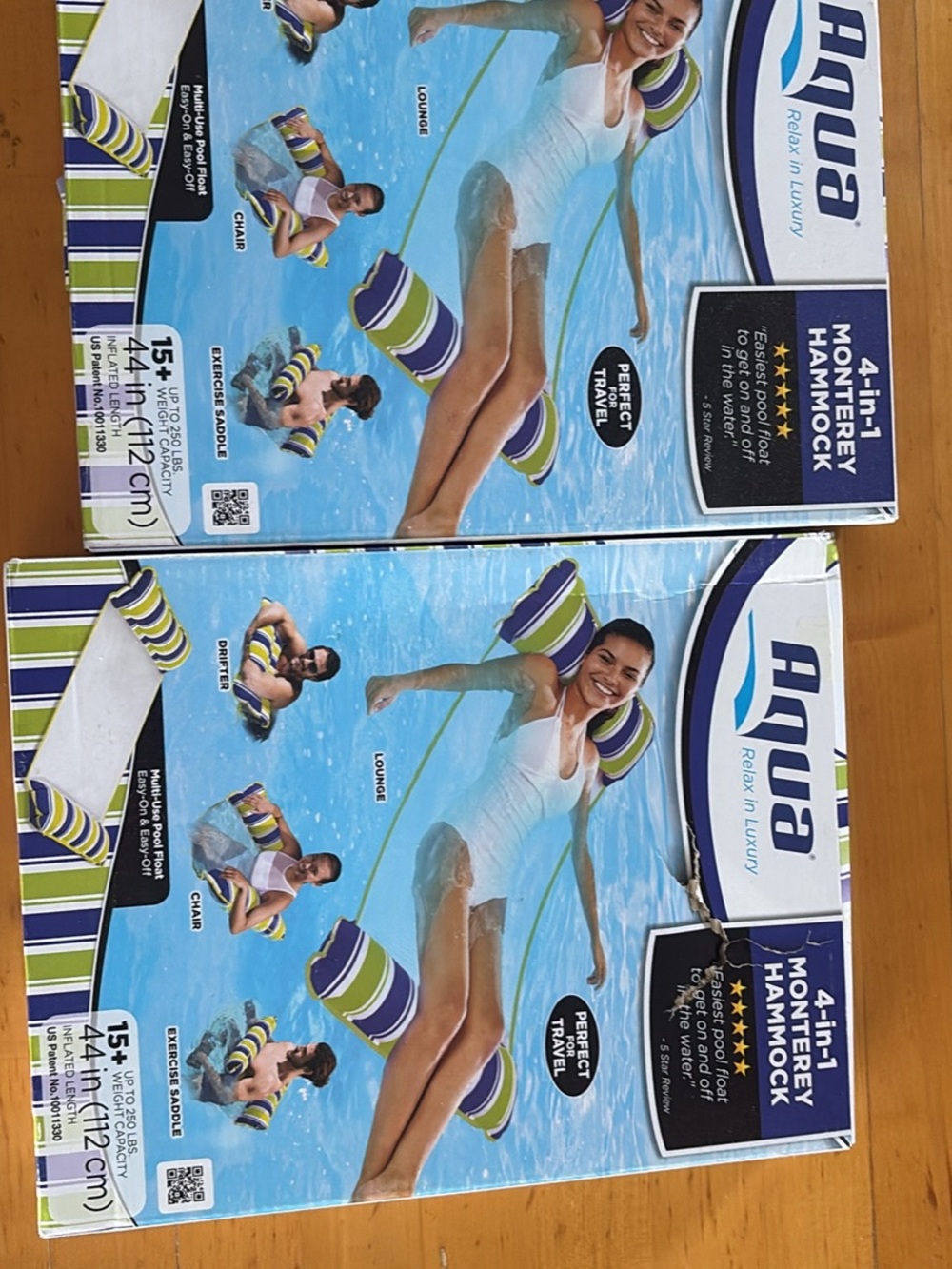 Aqua Striped Pool Hammock Float in Blue, Green, White